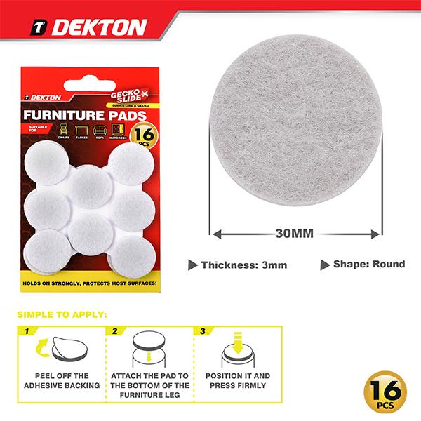 Dekton Gecko Slide White Furniture Pads 16pc