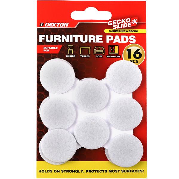 Dekton Gecko Slide White Furniture Pads 16pc