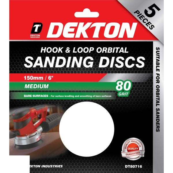 dekton-150mm-hook-and-loop-80-grit-orbital-sanding-discs-5-pack