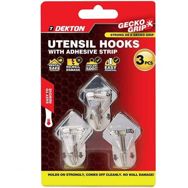 dekton-gecko-grip-adhesive-chrome-utensil-hook-set-3pc