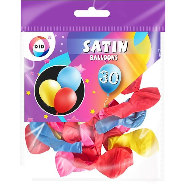 did-satin-balloons-assorted-colours-30-pack