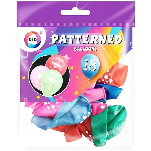 did-star-patterned-balloons-assorted-colours-18-pack