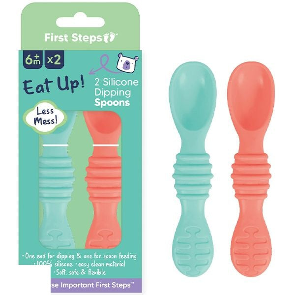 first-steps-assorted-colour-2-in-1-silicone-baby-dipping-spoons-2-pack