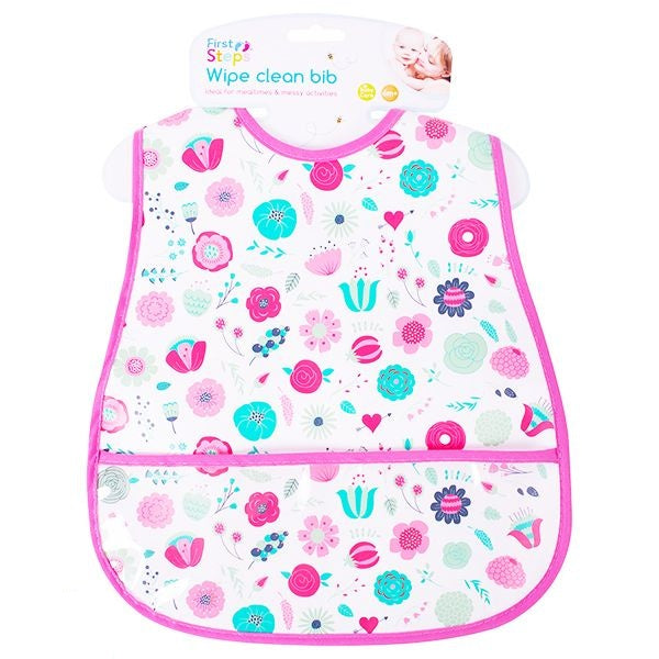 first-steps-peva-floral-wipe-clean-bib-with-pocket-28cm-x-45cm