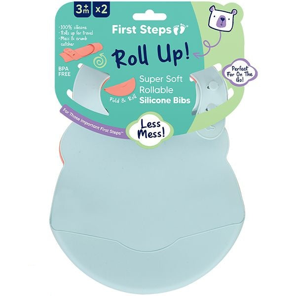first-steps-roll-up-silicone-baby-bibs-2-pack