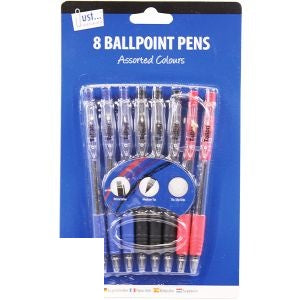 just-stationery-assorted-colour-retractable-ballpoint-pens-8-pack