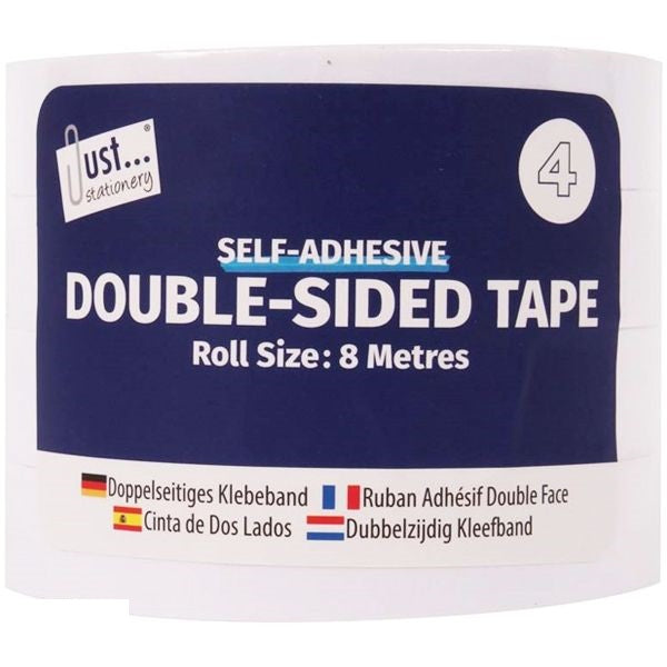 just-stationery-double-sided-tape-18mm-x-8m-4-pack