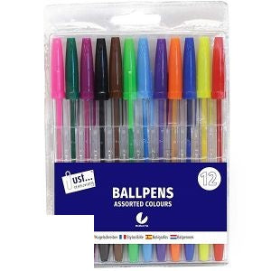 just-stationery-multicoloured-ballpoint-pens-12-pack