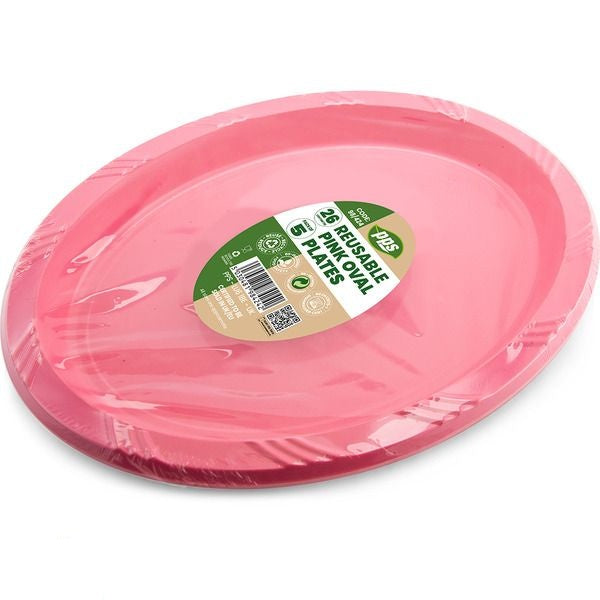 pink-plastic-oval-plates-26cm-5-pack