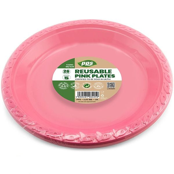 pink-plastic-reusable-plates-26cm-5-pack