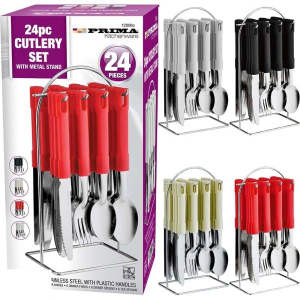 prima-24pc-stainless-steel-cutlery-set-with-metal-stand-assorted-colours