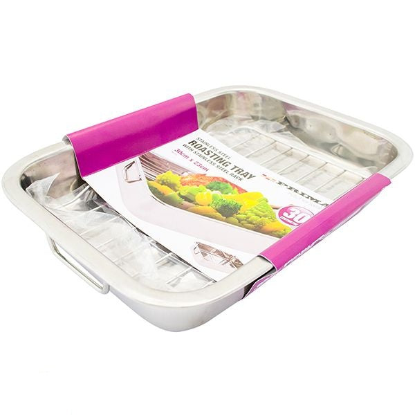 prima-stainless-steel-roasting-tray-with-rack-30cm-x-23cm